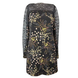 Bailey 44 Dress Womens Sz Small Black Floral Lace Sleeve Shift Mini
